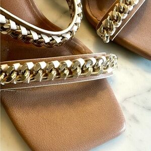 Chic Tan Sandals with Gold Chain